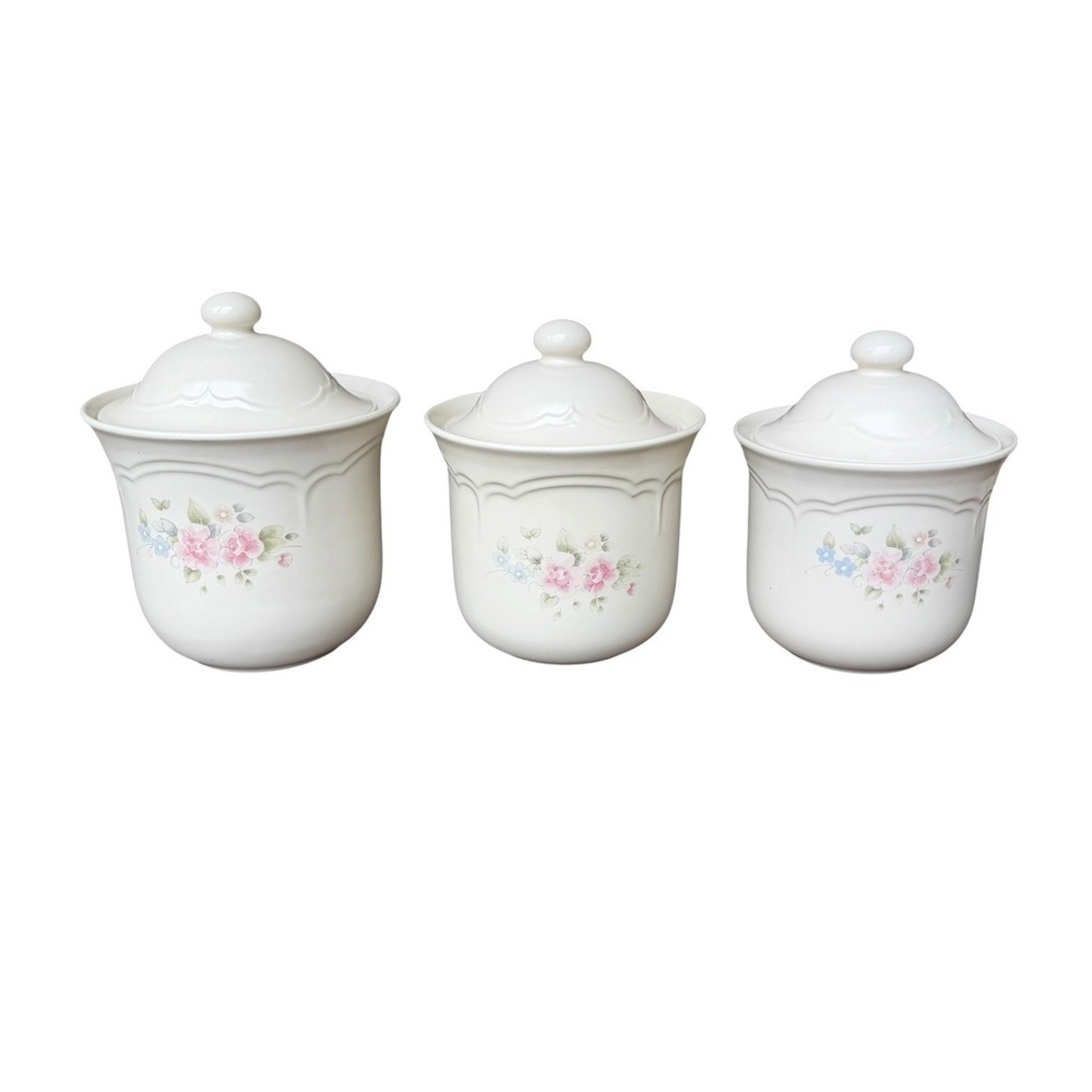 Vintage Pfaltzgraff Tea Rose Canister Set of 3 Cottagecore Floral Kitchen Decor